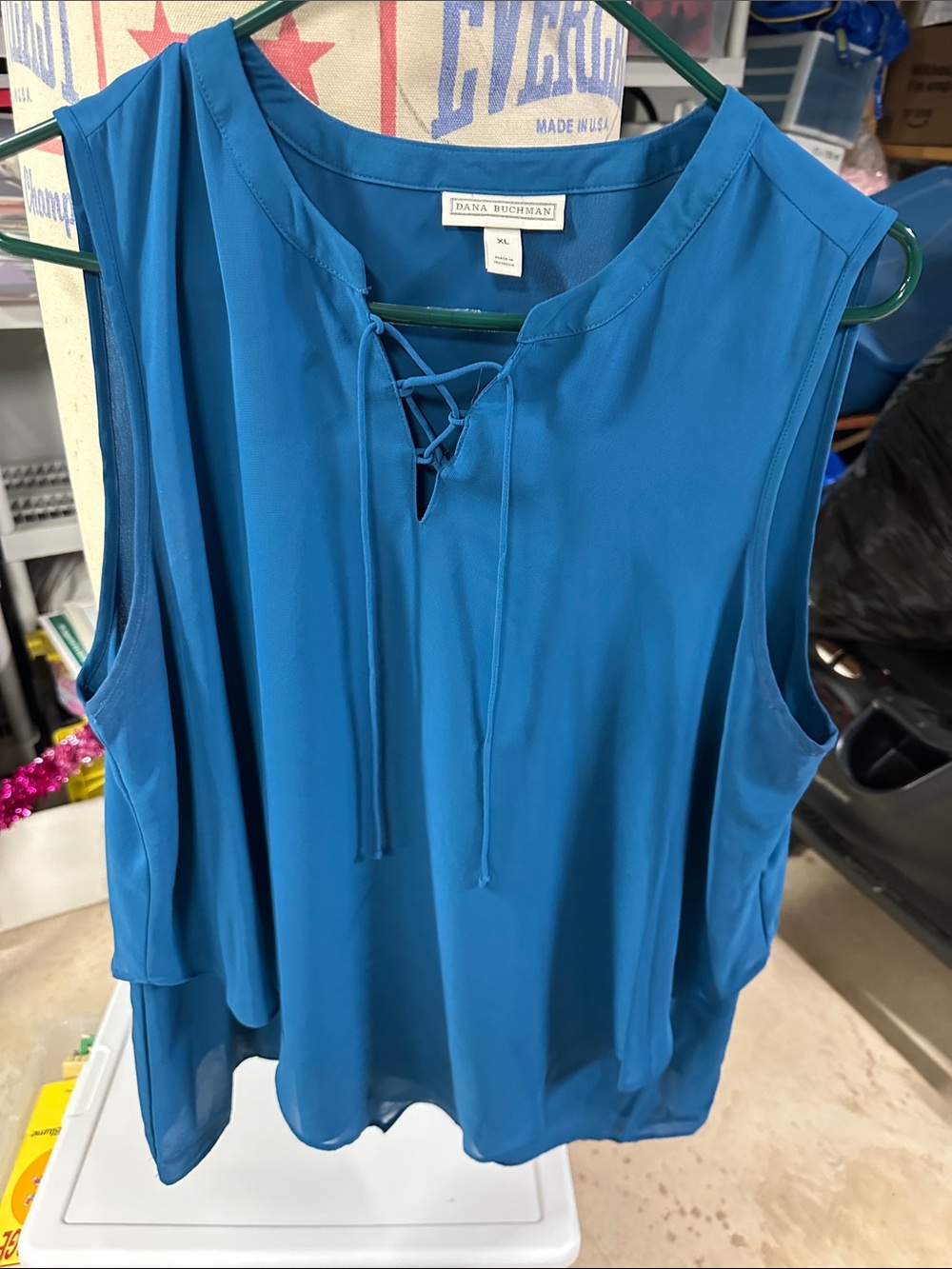 Dana Buchman Teal Lace-Up Sleeveless Camisole